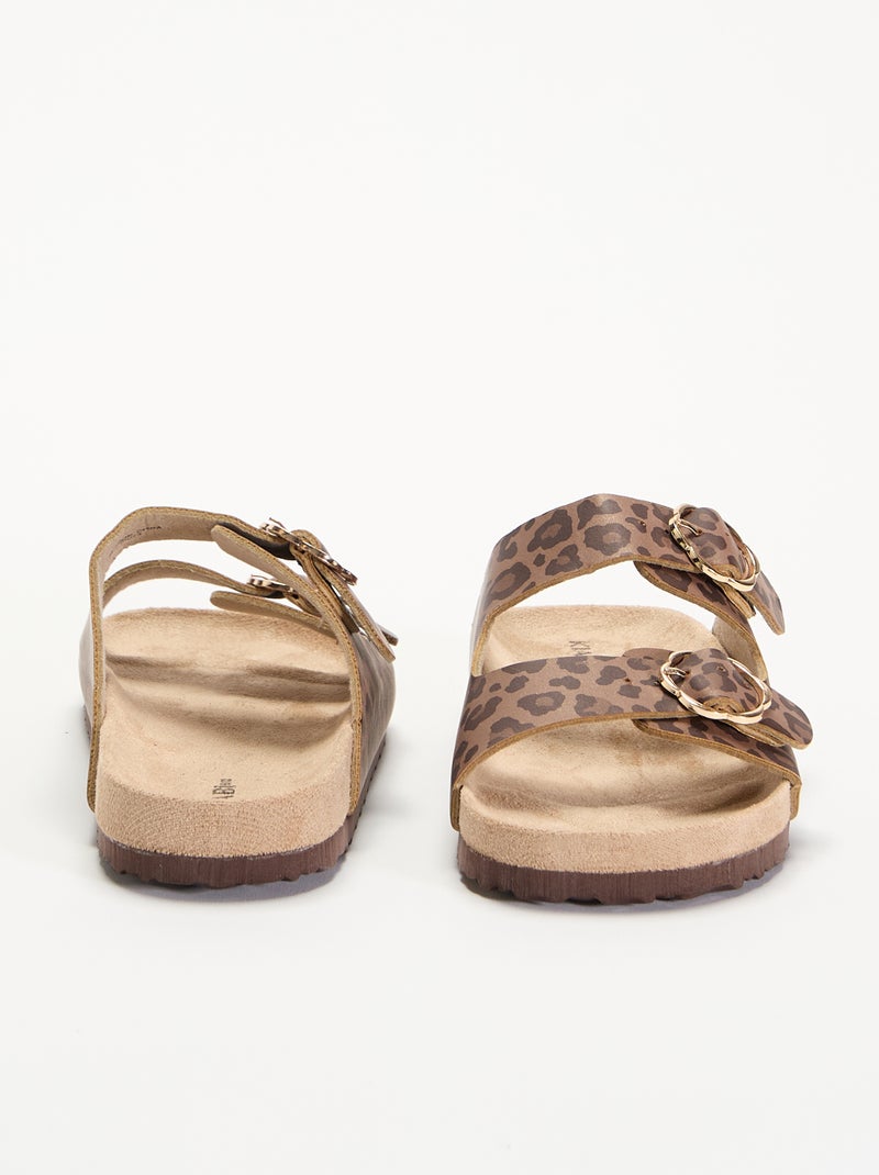 Sandales doubles brides avec motif 'léopard' Marron - Kiabi