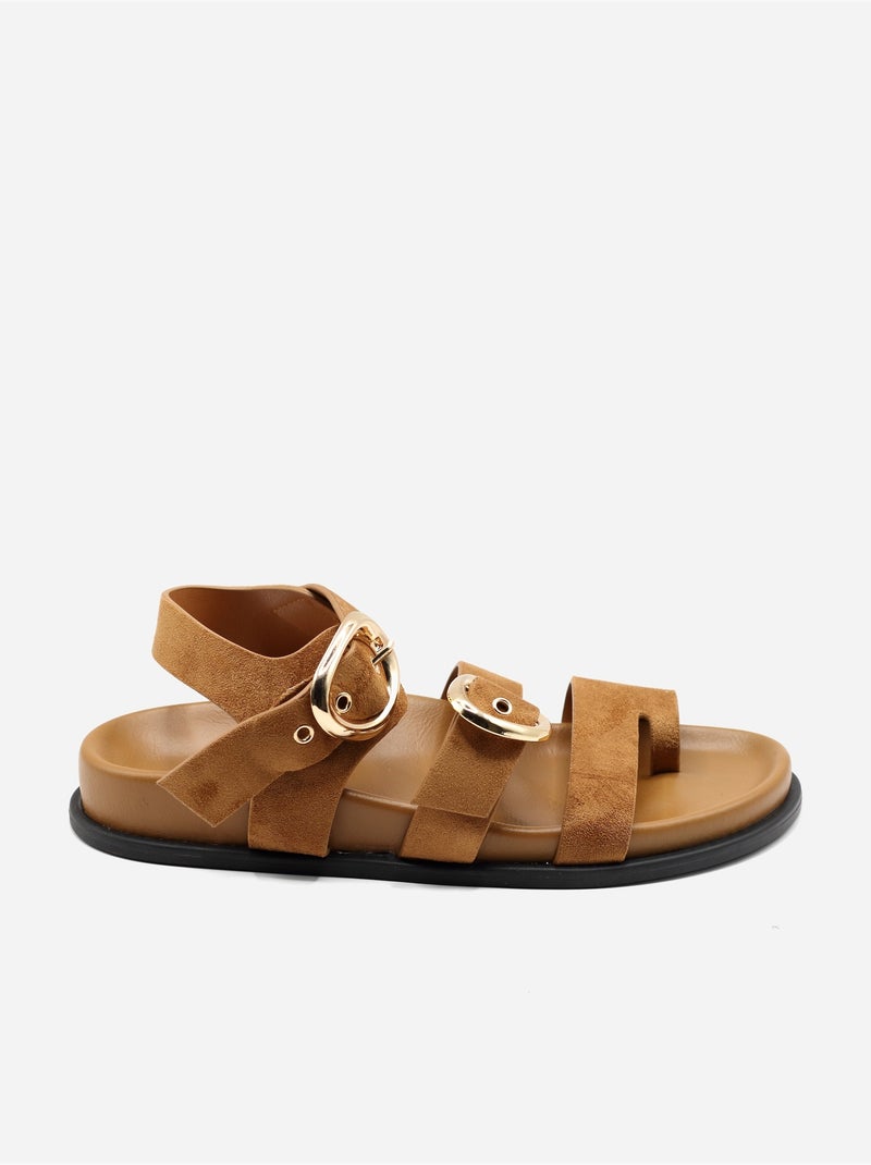 Sandales effet daim Camel - Kiabi