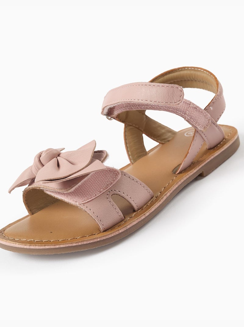 Sandales en cuir avec nœud décoratif Rose clair - Kiabi