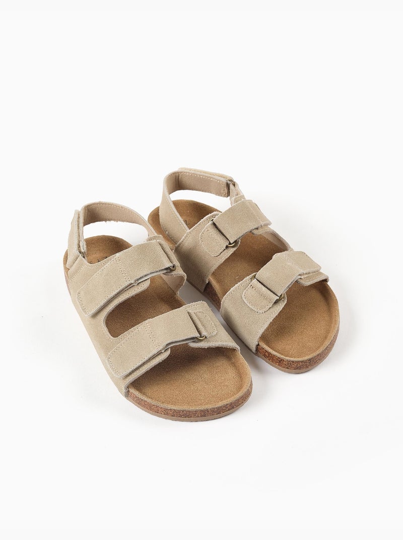 Sandales en daim à semelle intérieure en liège Beige clair - Kiabi