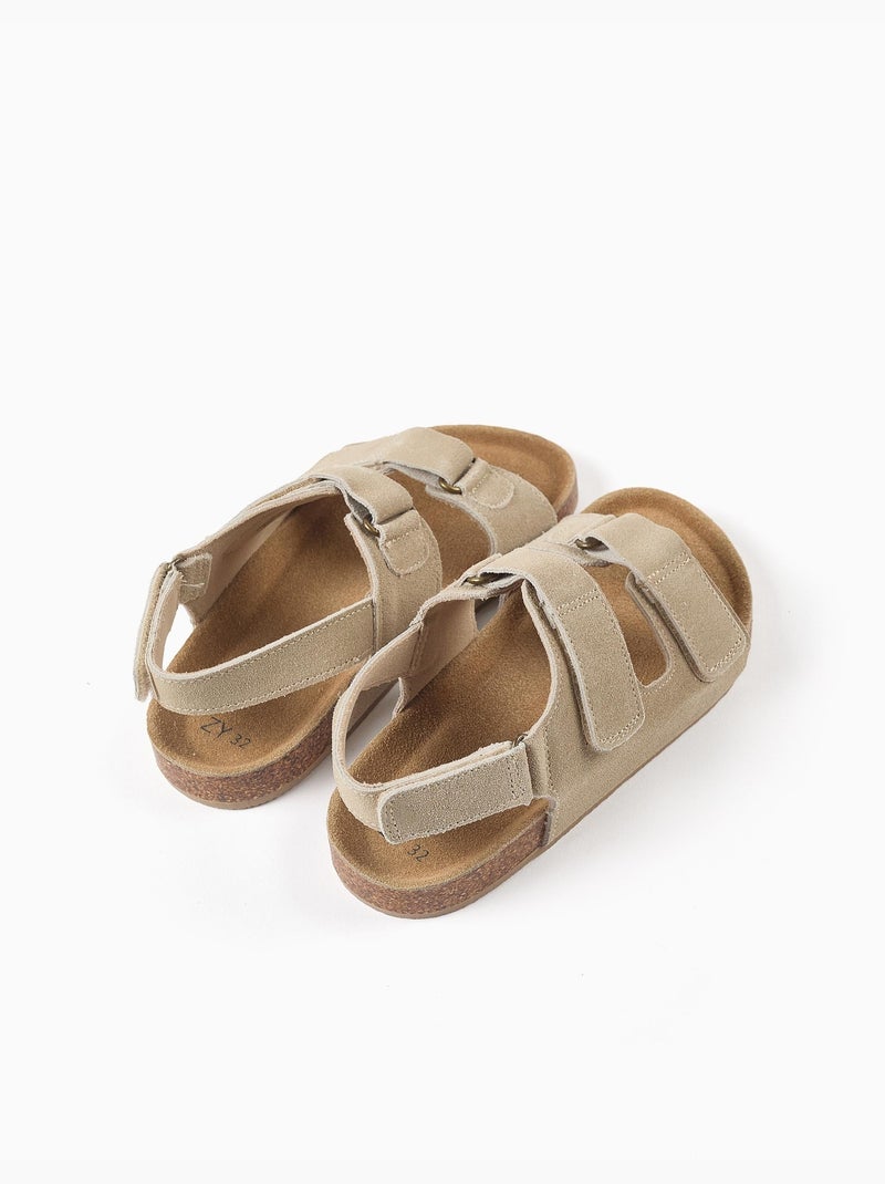 Sandales en daim à semelle intérieure en liège Beige clair - Kiabi
