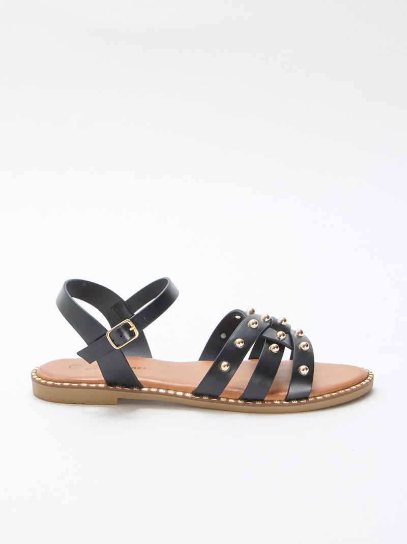 Sandales en simili avec brides cloutées Noir - Kiabi