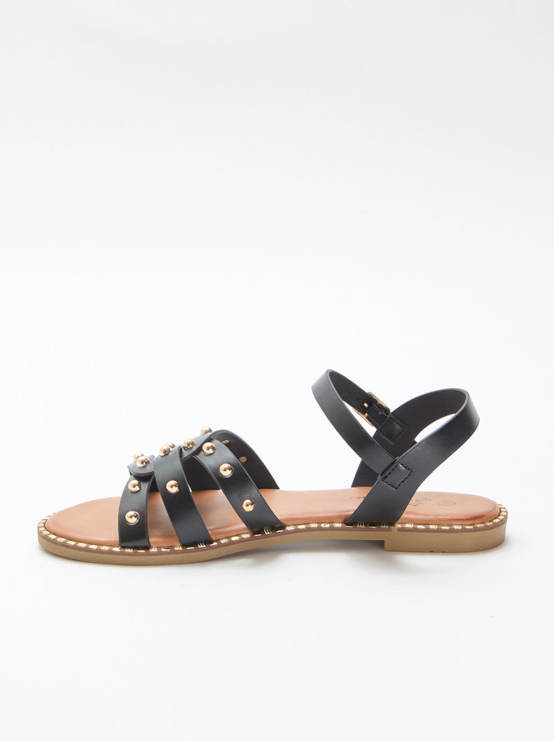 Sandales en simili avec brides cloutées Noir - Kiabi