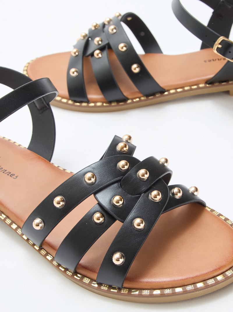 Sandales en simili avec brides cloutées Noir - Kiabi