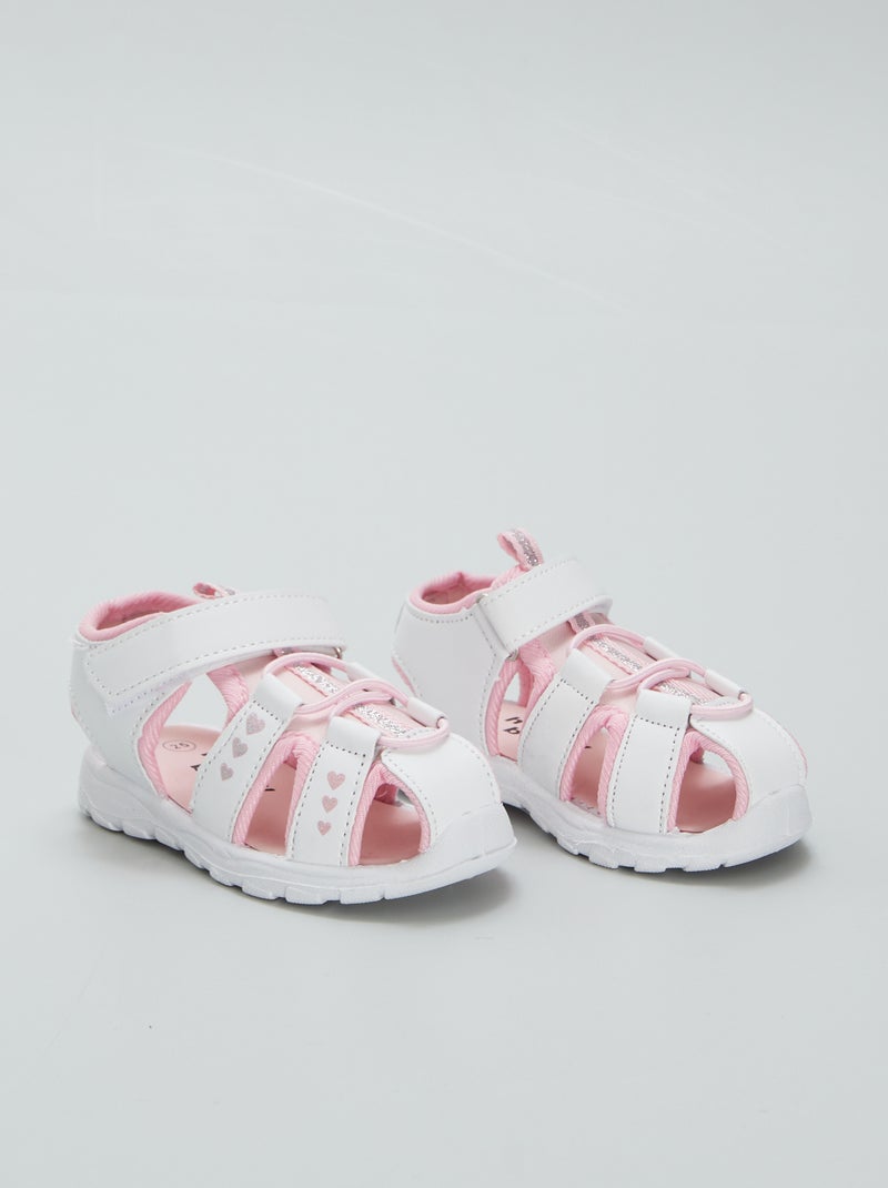 Sandales fermées à scratchs Blanc/rose - Kiabi