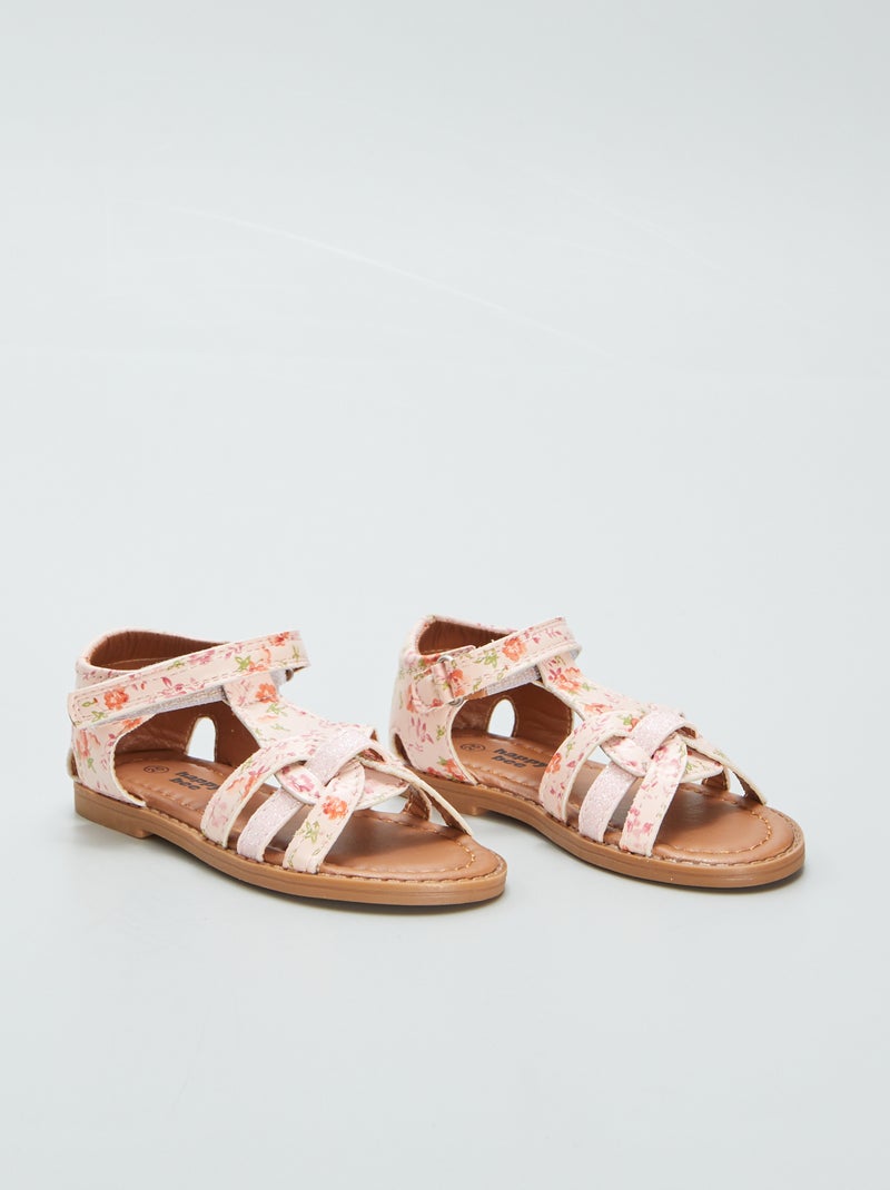 Sandales fleuries à brides Rose - Kiabi