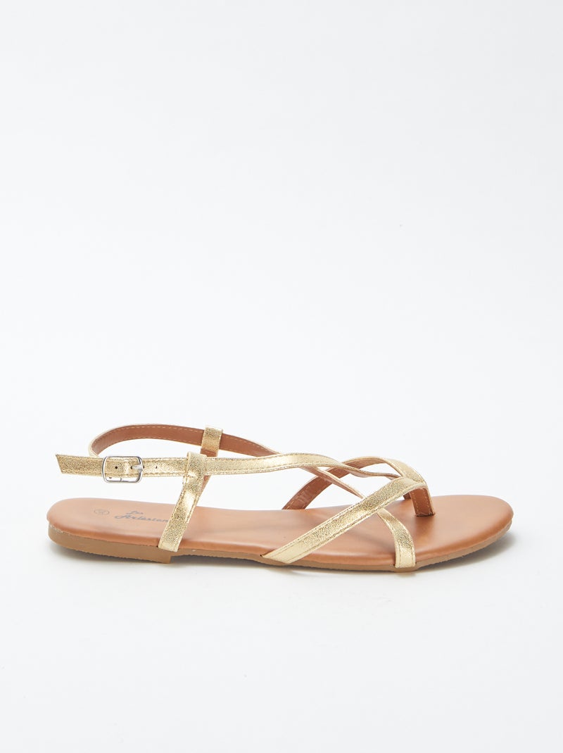 Sandales multi-brides dorées avec fermeture à boucle BEIGE - Kiabi