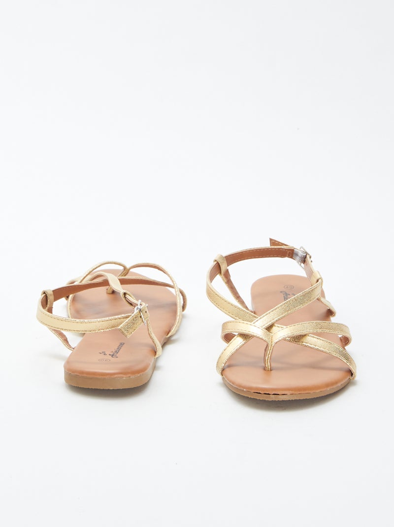 Sandales multi-brides dorées avec fermeture à boucle BEIGE - Kiabi