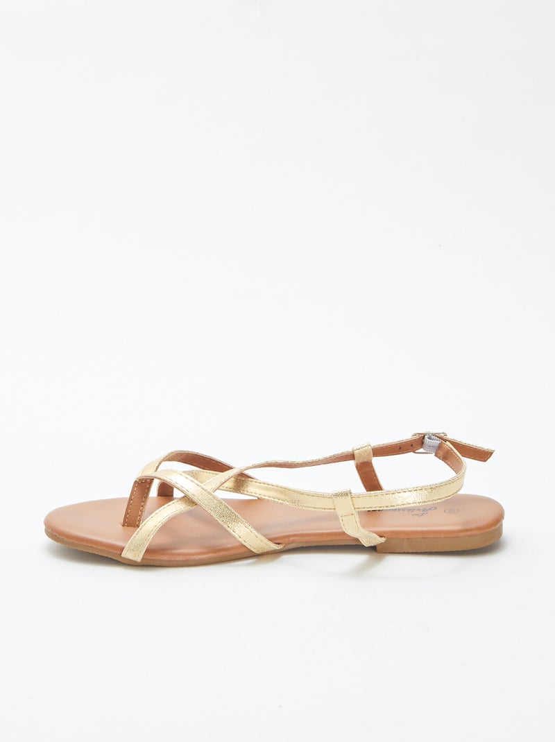 Sandales multi-brides dorées avec fermeture à boucle BEIGE - Kiabi