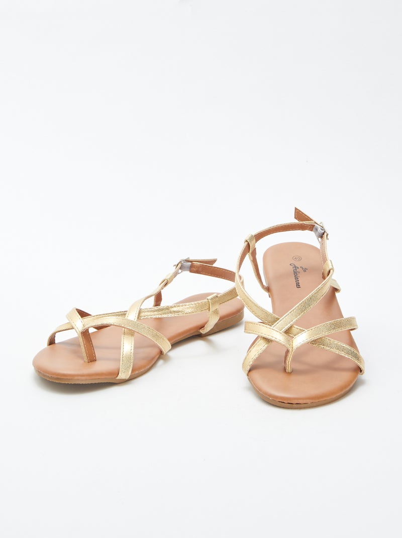 Sandales multi-brides dorées avec fermeture à boucle BEIGE - Kiabi