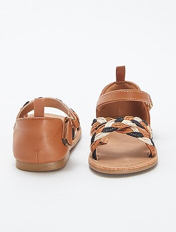 Sandales multi-brides tressées avec fermetures à scratchs