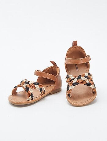 Sandales multi-brides tressées avec fermetures à scratchs