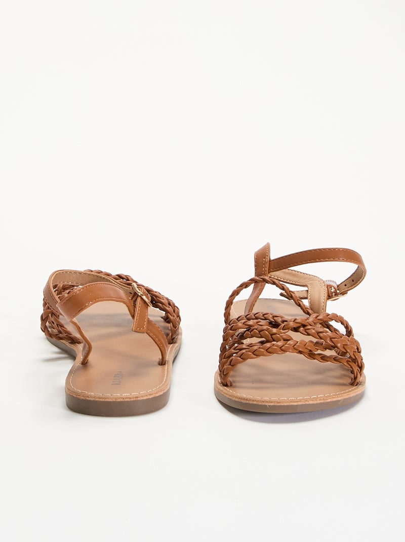 Sandales multi brides tressées Marron - Kiabi