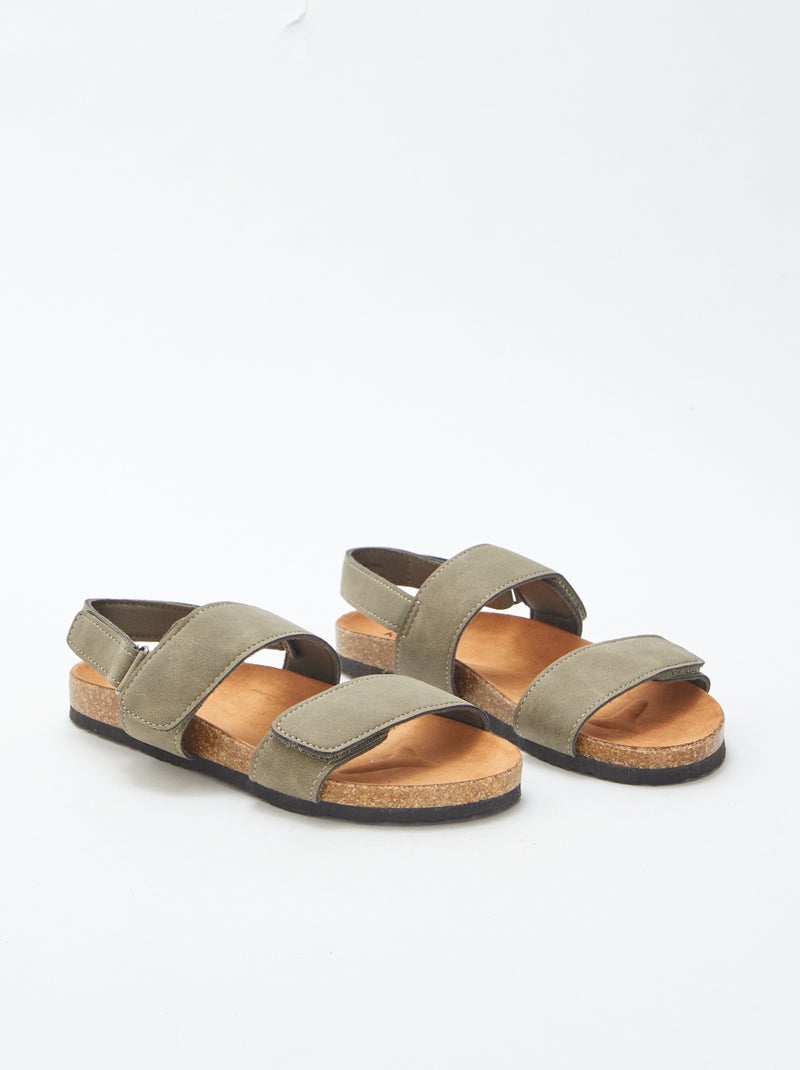 Sandales ouvertes à scratchs KAKI - Kiabi