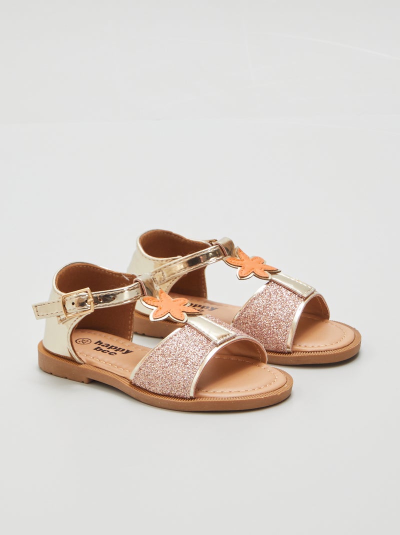 Sandales pailletées à talon fermé doré - Kiabi
