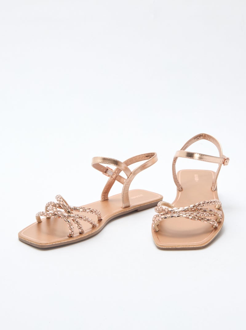 Sandales plates à brides pailletées Rose - Kiabi
