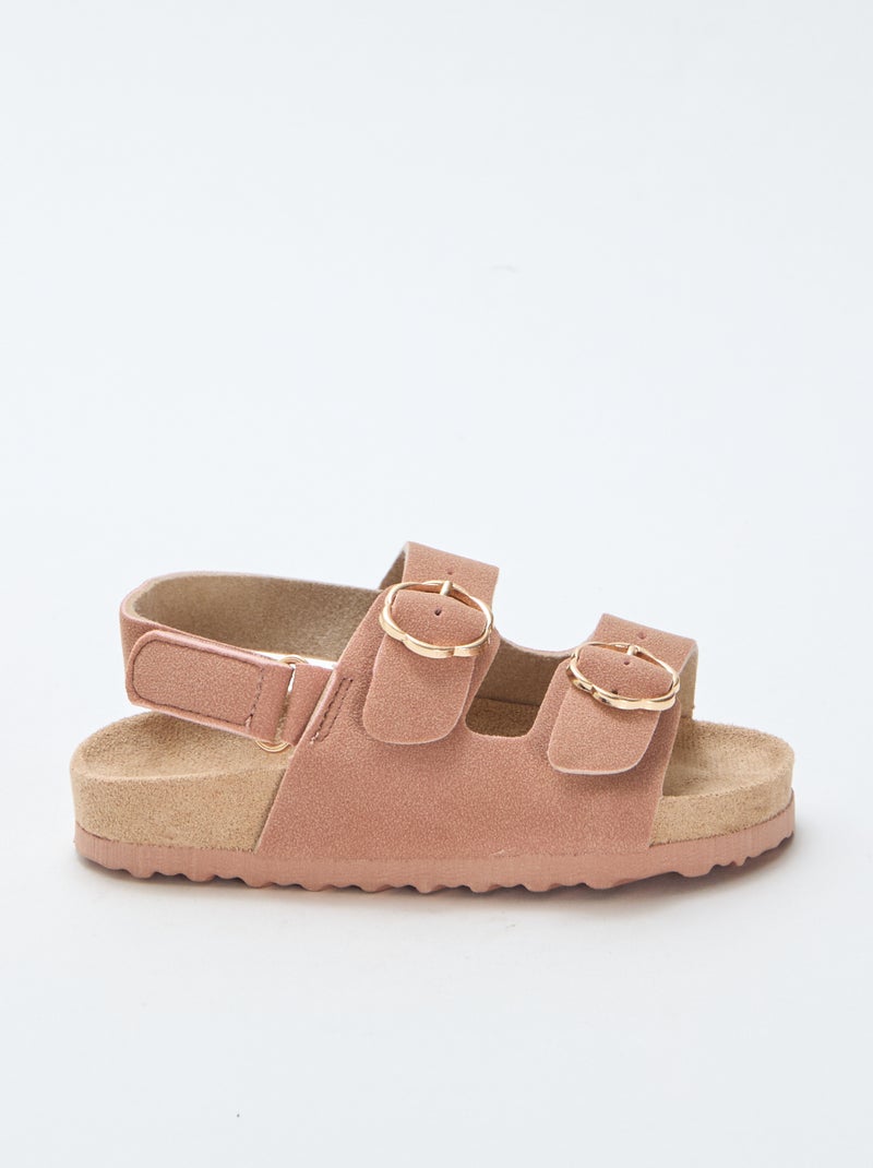 Sandales plates avec bride de maintien à la cheville ajustable par un scratch Rose - Kiabi