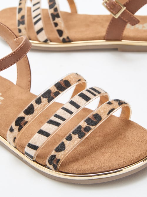 Sandales plates avec brides 'léopard' - Kiabi