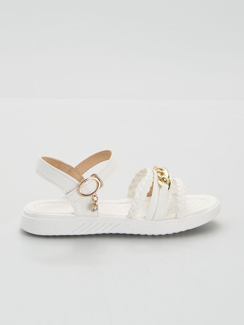 Sandales plates avec chaines dorées blanc - Kiabi