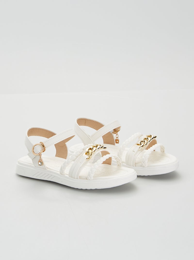 Sandales plates avec chaines dorées blanc - Kiabi