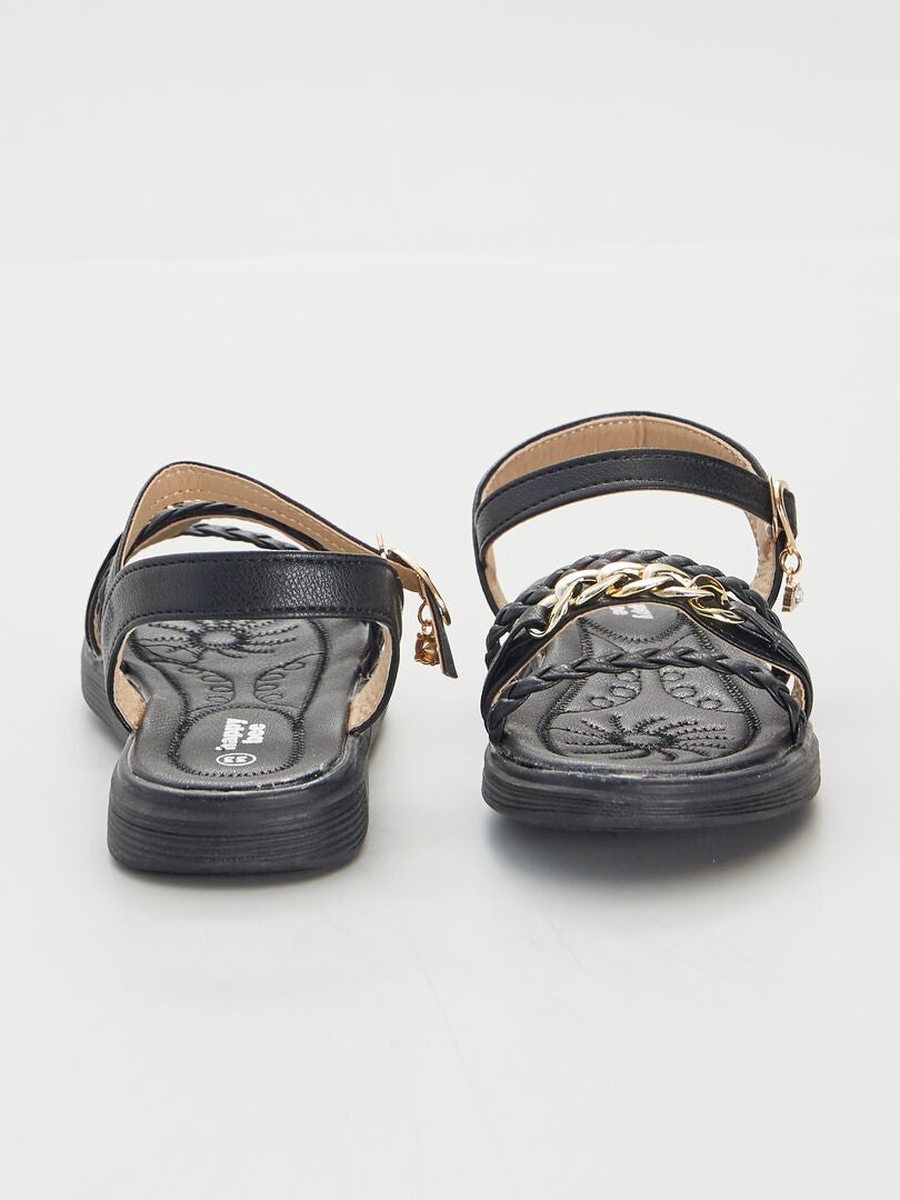 Sandales plates avec chaines dorées noir - Kiabi
