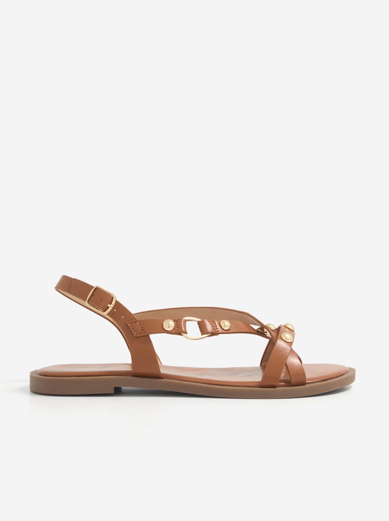 Sandales plates avec détails clous Marron - Kiabi