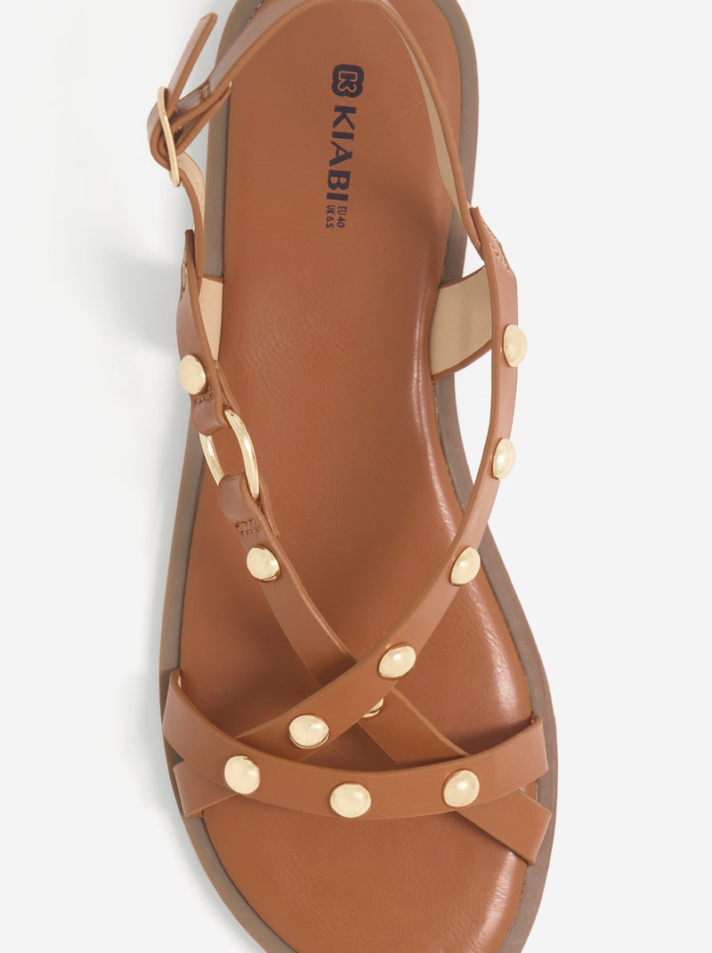 Sandales plates avec détails clous Marron - Kiabi