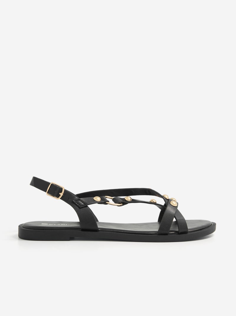 Sandales plates avec détails clous Noir - Kiabi