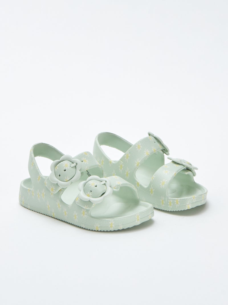 Sandales plates avec détails fleurs Bleu vert - Kiabi