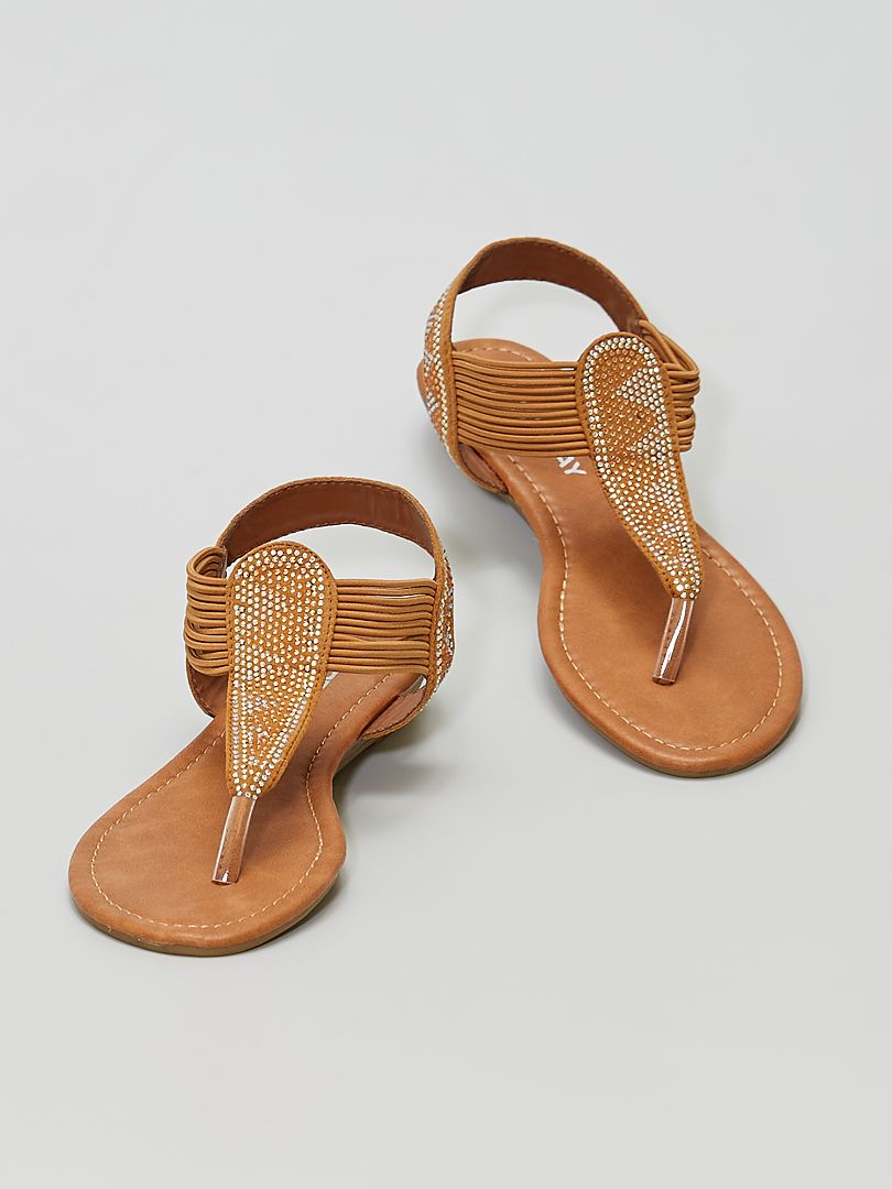 Sandales plates avec strass brun - Kiabi