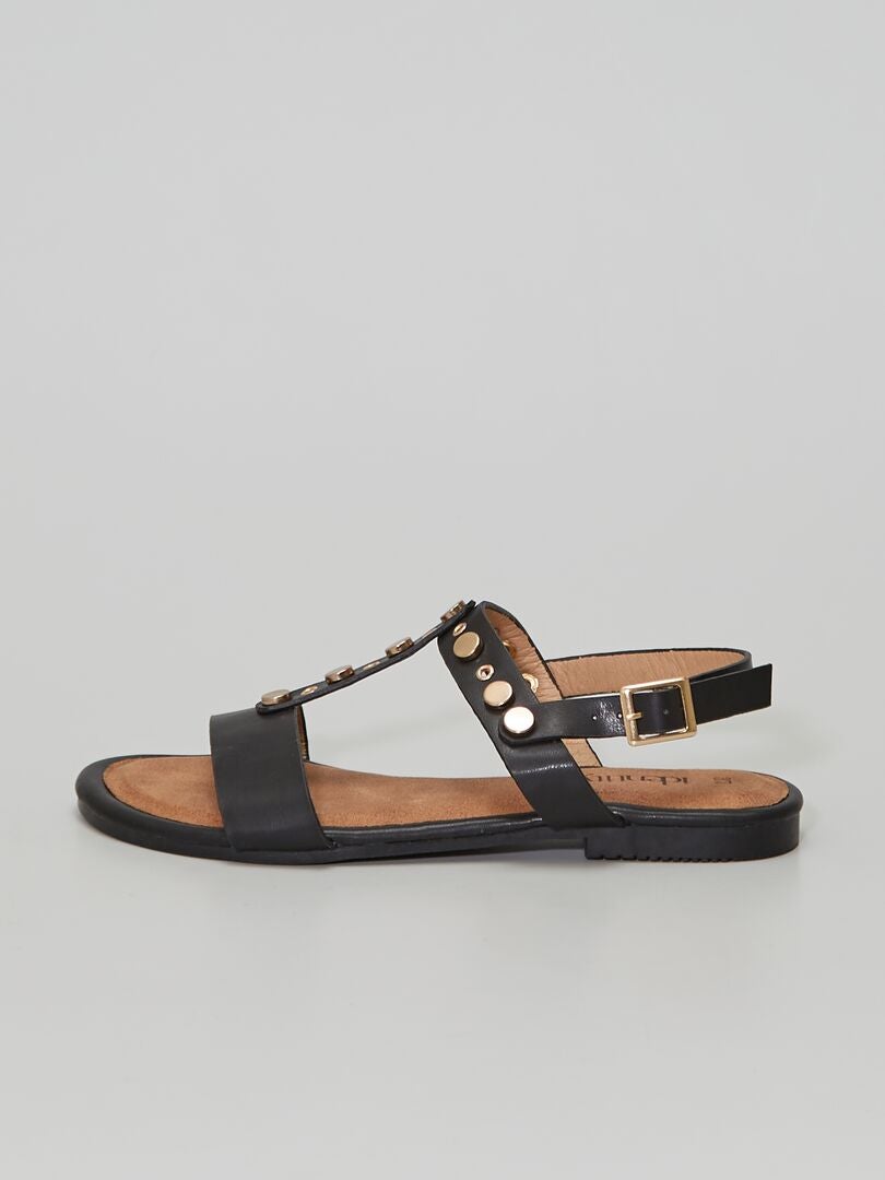 Sandales plates cloutées noir - Kiabi