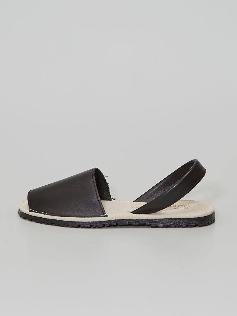 Sandales plates en cuir noir - Kiabi