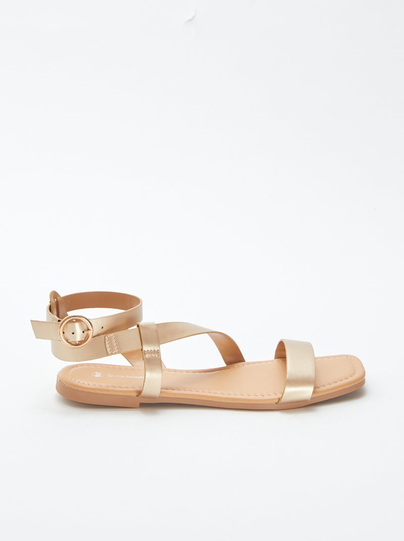 Sandales plates en simili doré BEIGE - Kiabi