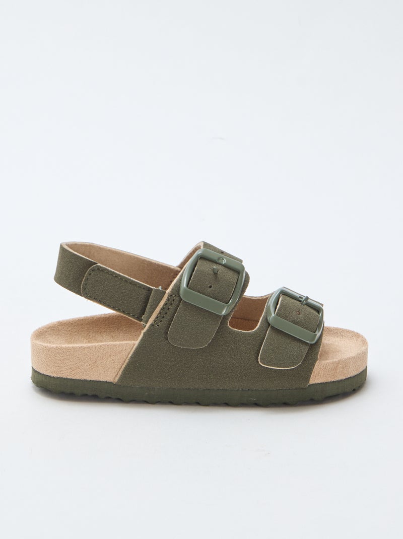 Sandales plates en suédine Kaki - Kiabi