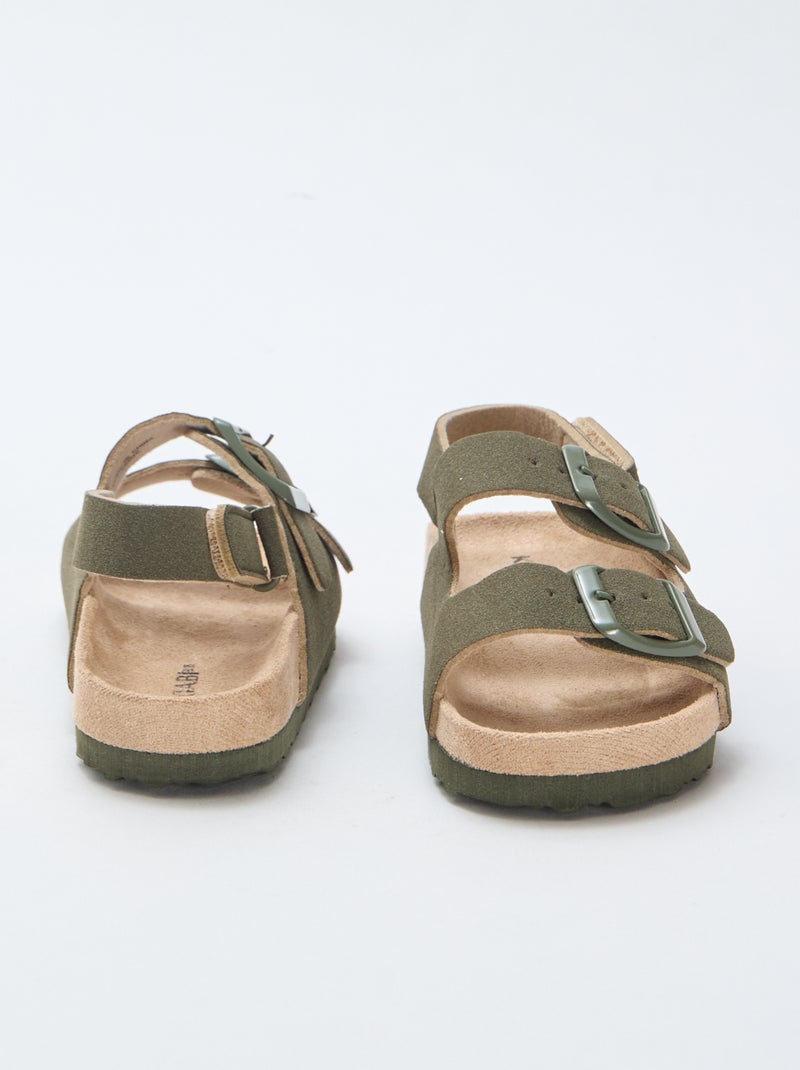 Sandales plates en suédine Kaki - Kiabi