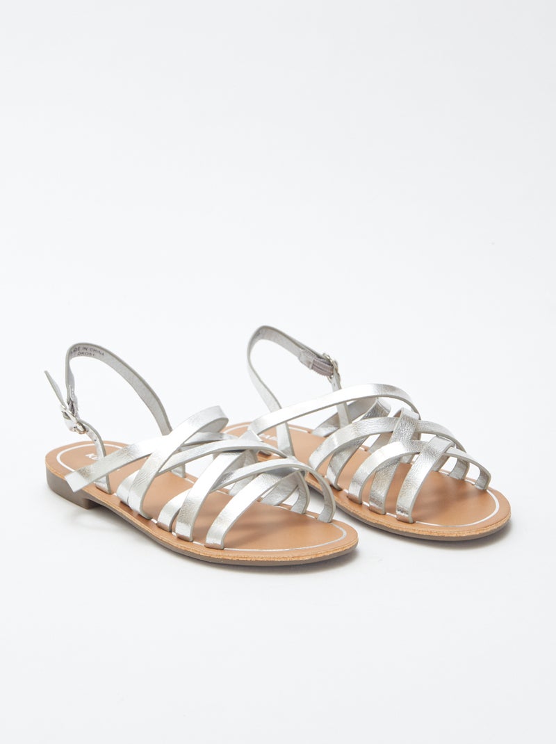 Sandales unies multi-brides GRIS - Kiabi