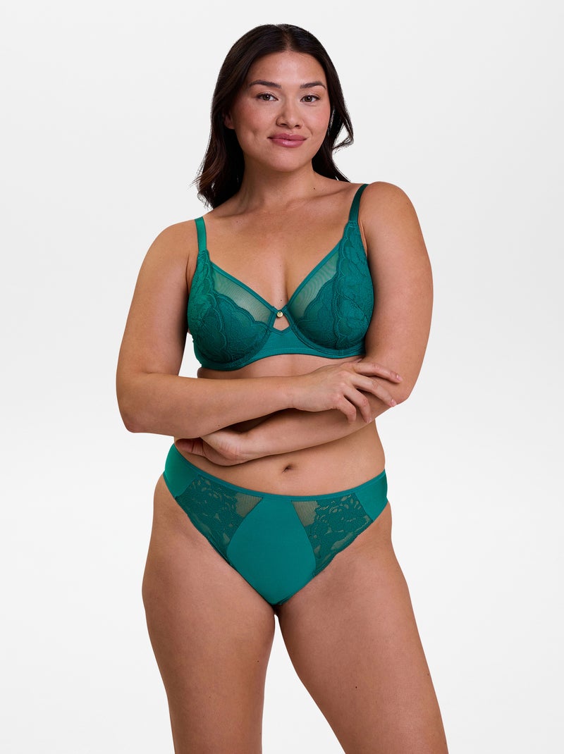 Sans complexe | Slip van kant, tule en microvezel GROEN - Kiabi