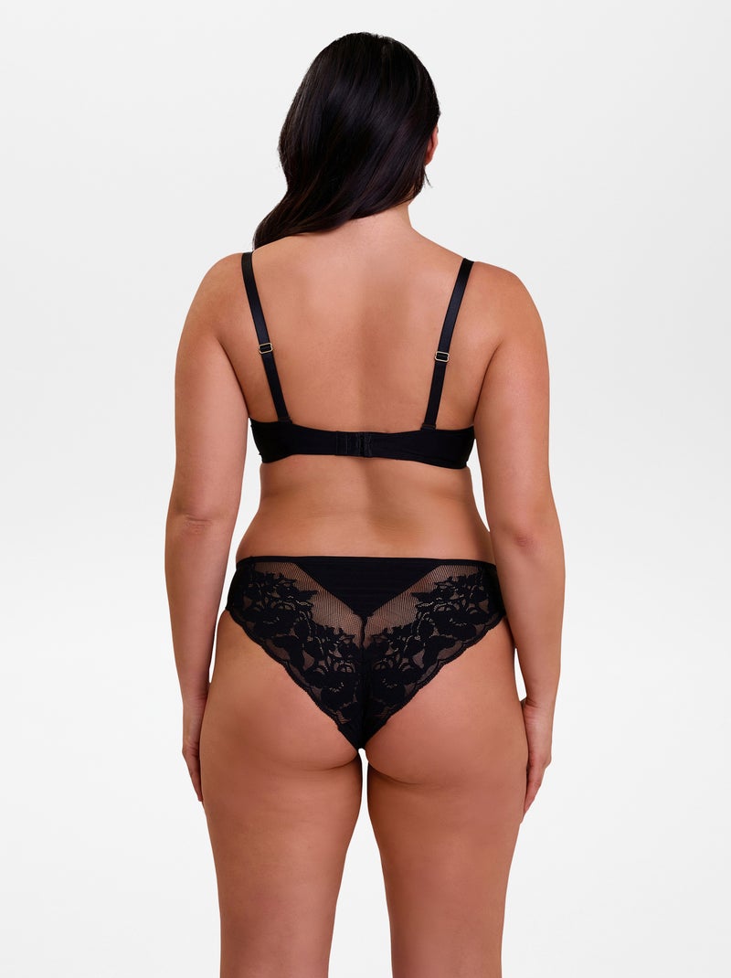 Sans complexe | Slip van kant, tule en microvezel ZWART - Kiabi