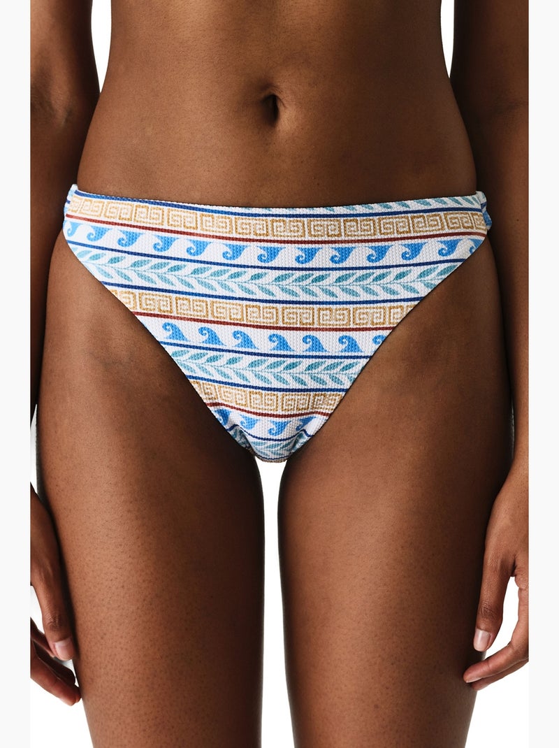 Santorini minimal bikinibroekje met etnische print en structuur, middelhoge taille penti Wit Blauw - Kiabi