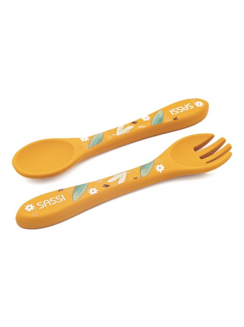 Sassi junior | set fourchette et cuillère en silicone animaux Orange - Kiabi