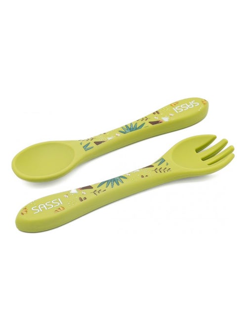 Sassi junior | set fourchette et cuillère en silicone animaux - Kiabi