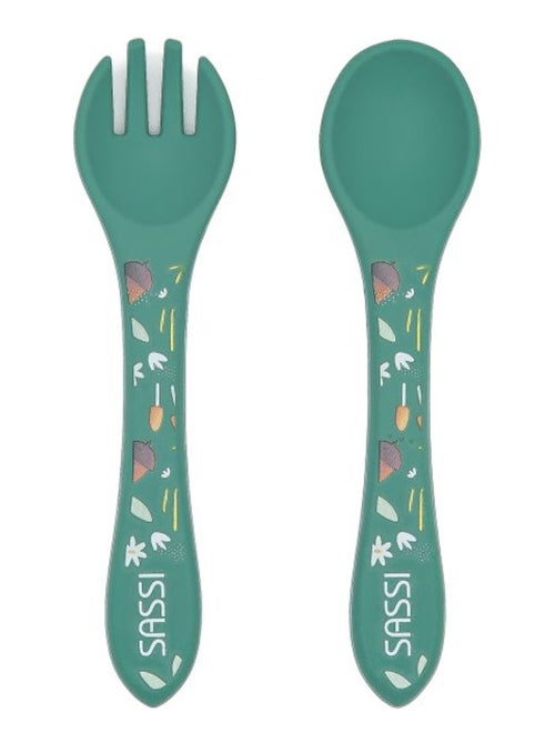 Sassi junior | set fourchette et cuillère en silicone animaux - Kiabi