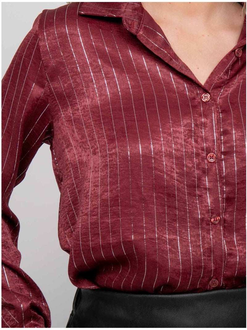 Satijnen blouse met metallic strepen orona Bordeaux - Kiabi