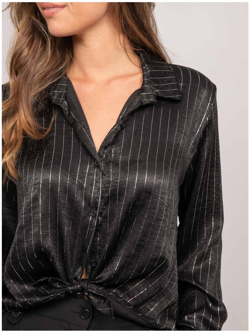 Satijnen blouse met metallic strepen orona Zwart - Kiabi