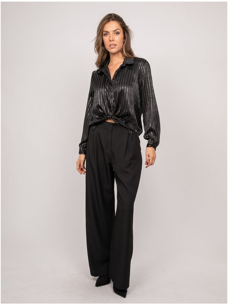 Satijnen blouse met metallic strepen orona Zwart - Kiabi