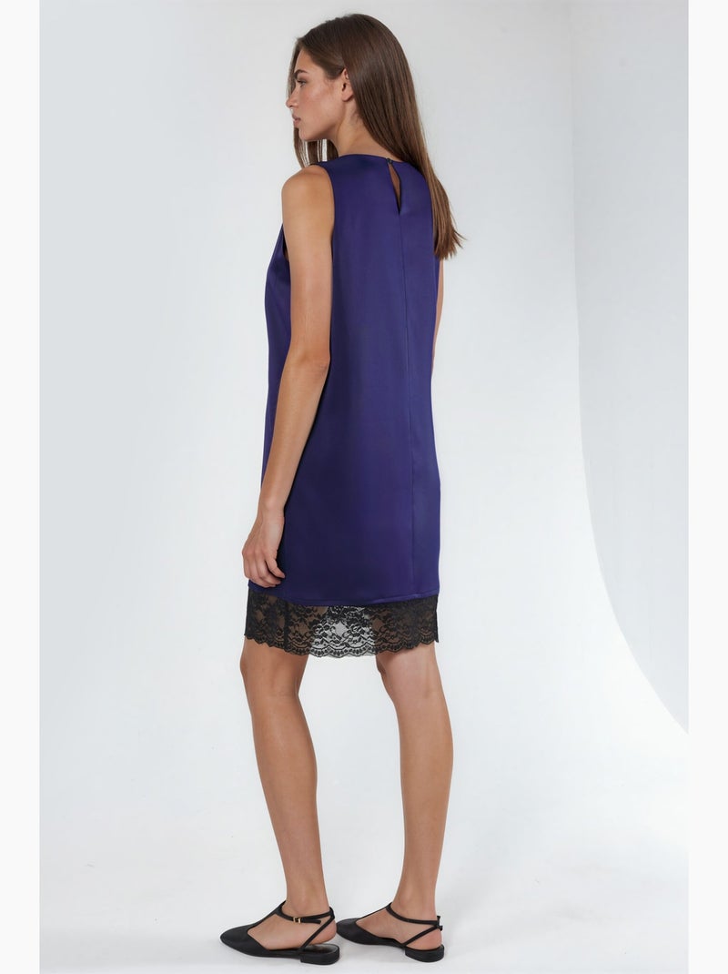 Satijnen mini-jurk met kanten detail hiccup Marineblauw - Kiabi