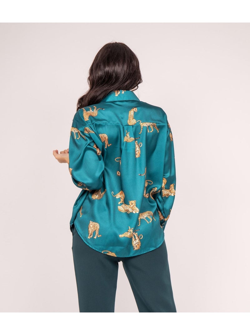 Satijnen shirt met ORACIO-patronen Groen - Kiabi