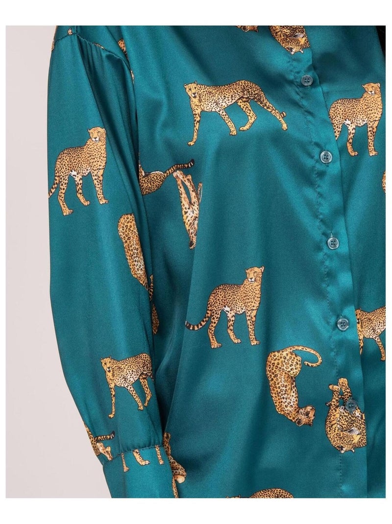 Satijnen shirt met ORACIO-patronen Groen - Kiabi