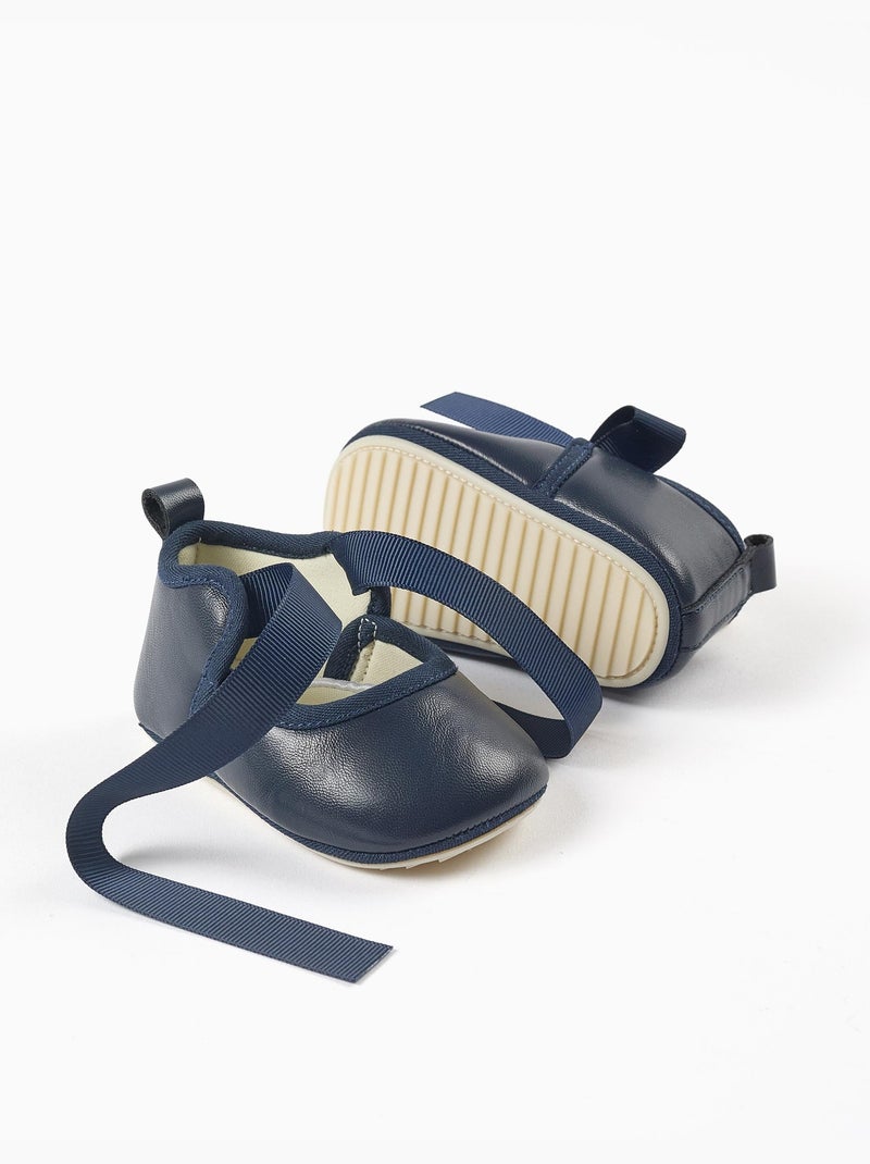 Satijnen strik ballerina's, synthetisch leer Donkerblauw - Kiabi