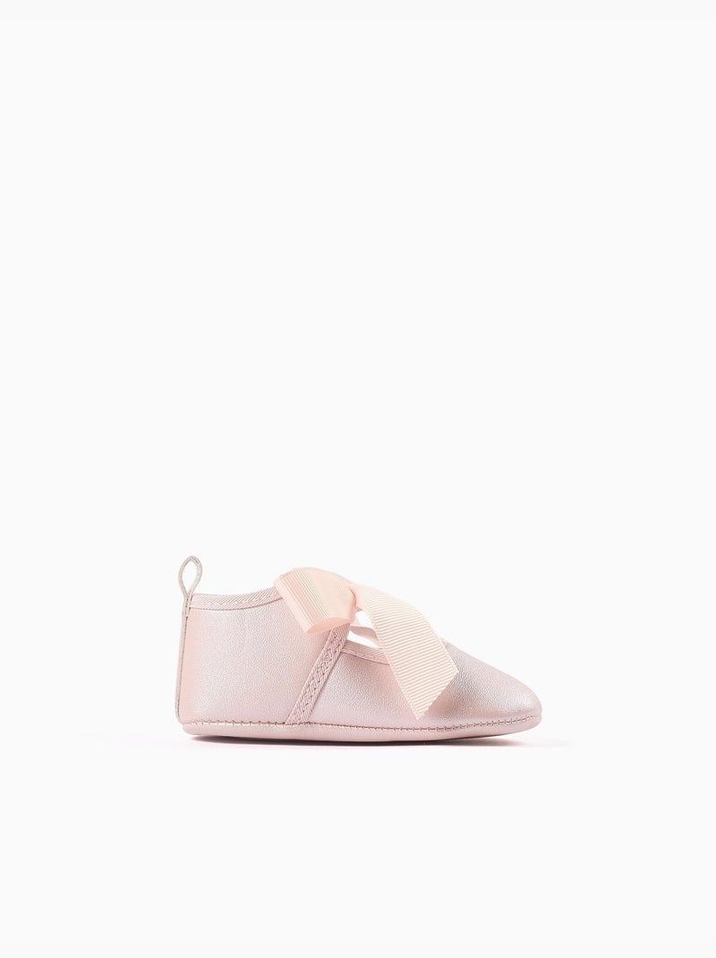 Satijnen strik ballerina's, synthetisch leer Lichtroze - Kiabi